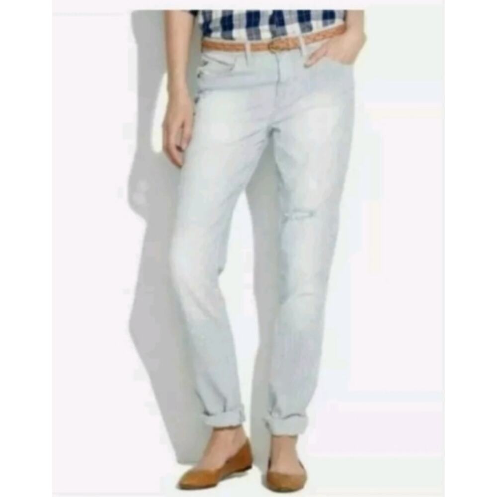 Madewell Boyfriend Light Wash Stripe Distressed Paint Splatter Jeans • Sz 26 ⬇️